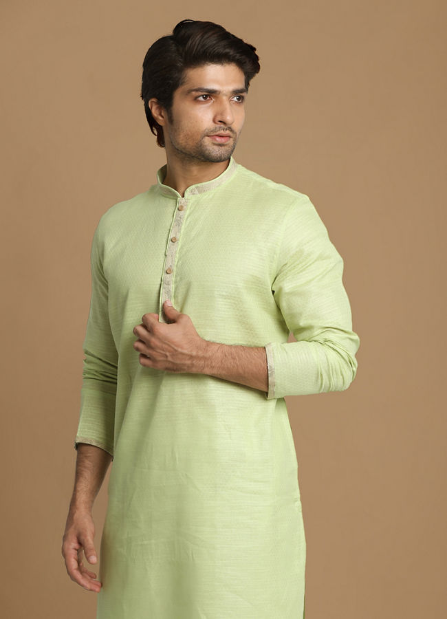 alt message - Manyavar Men Light Green Self Design Kurta Set image number 0